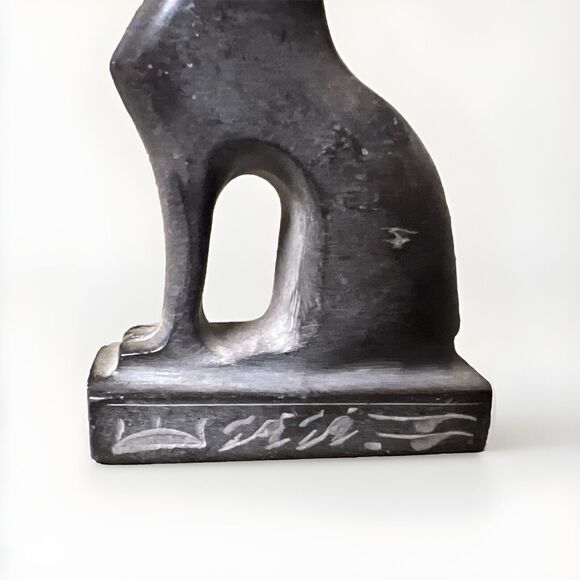 VTG  Egyptian Cat Feline Figurine Polished Stone Gray Middle Eastern Sphinx - Picture 8 of 11